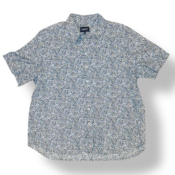 Liberty of London UK Cornflower Blue Short Sleeve Cotton Collar Shirt Blouse Top - Picture 3 of 5